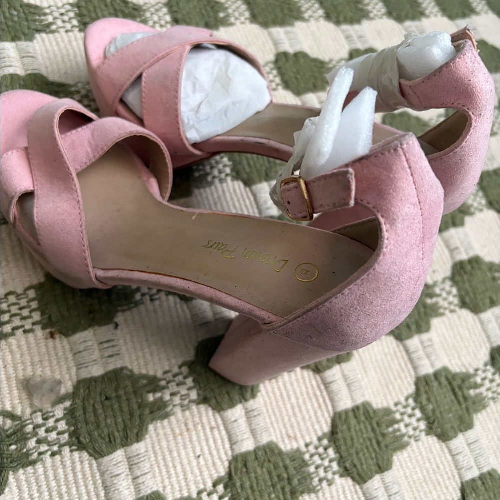 Pink suede platform heels